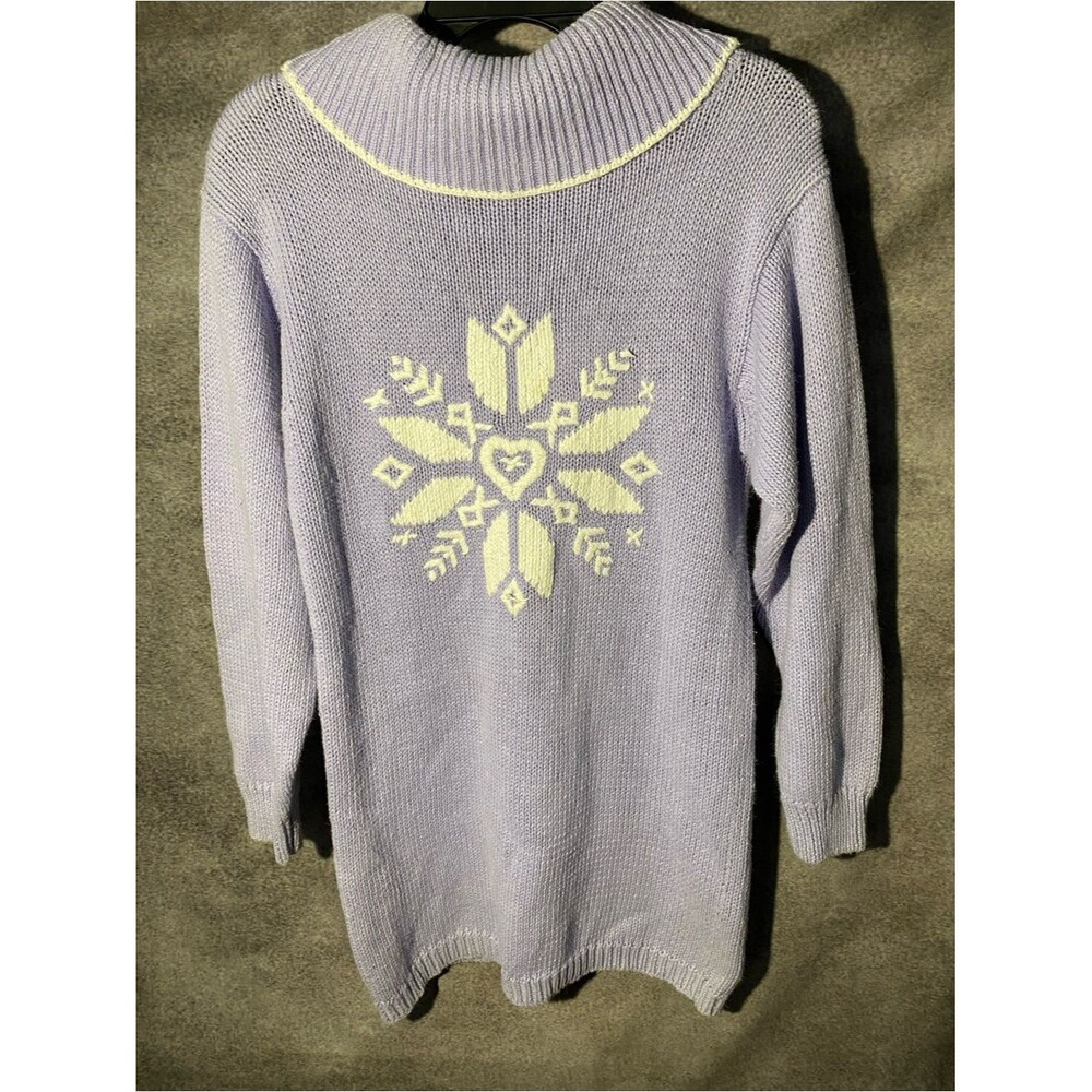 ⁠Vtg Jantzen Hand Embroidered Snowflake Sweater Dress Tunic Cowl Neck Lavender M